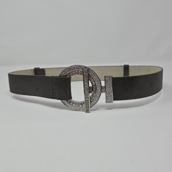 Chico's Metallic Adjustable Leather Cinch Belt with Rhinestone Buckle, S/M - Picture 3 of 12